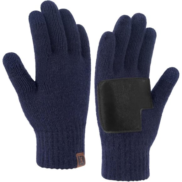 Men's Navy Blue Winter Gloves Touchscreen Cold Weather Knit Work Driving Gloves - Picture 1 of 6